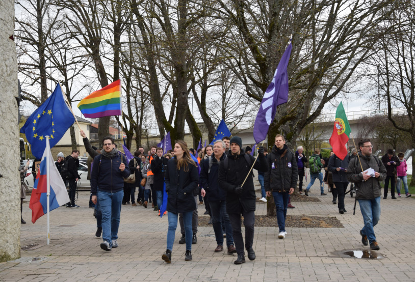 Volt members participate in the first Schengen march in 2019