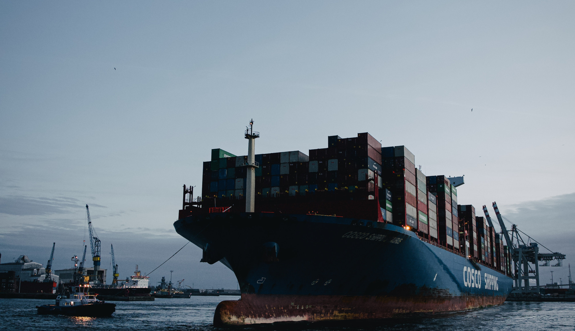 COSCO Shipping boat carrying shipping containers