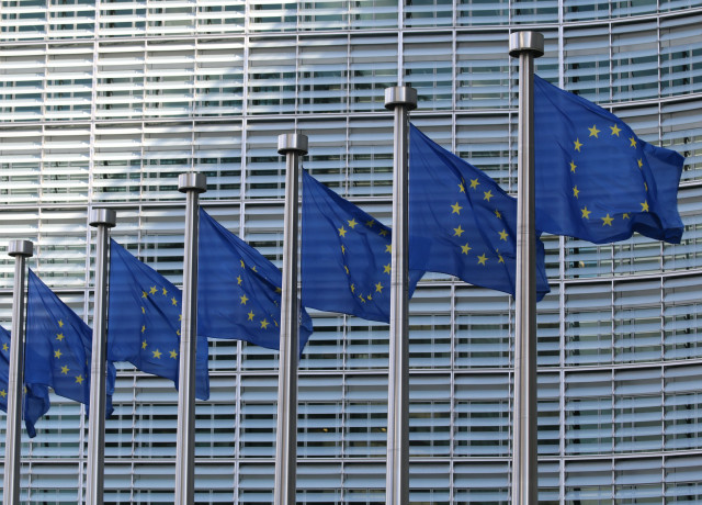EU flags outside the European Commission