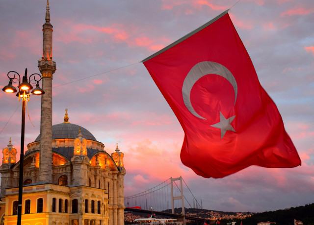 The Turkish flag flying