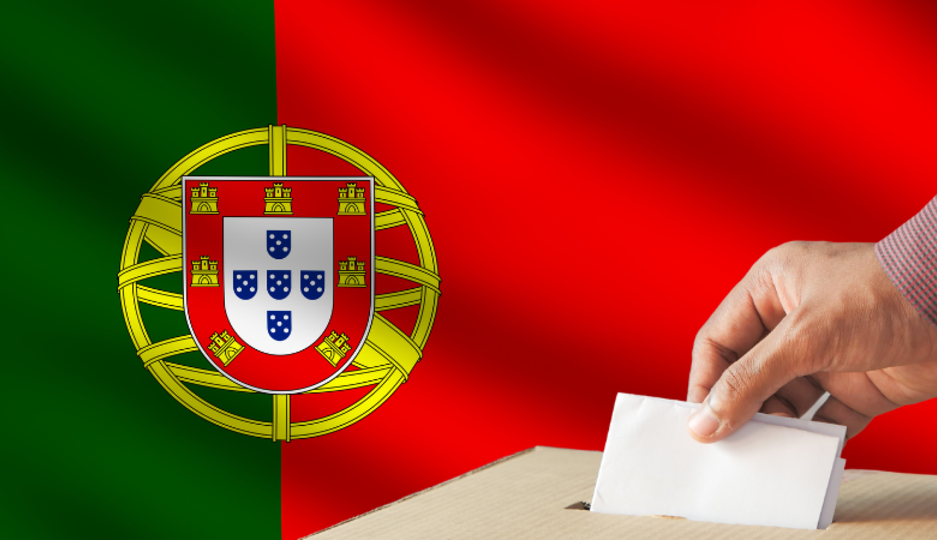 A Portuguese flag behind a person casting a vote