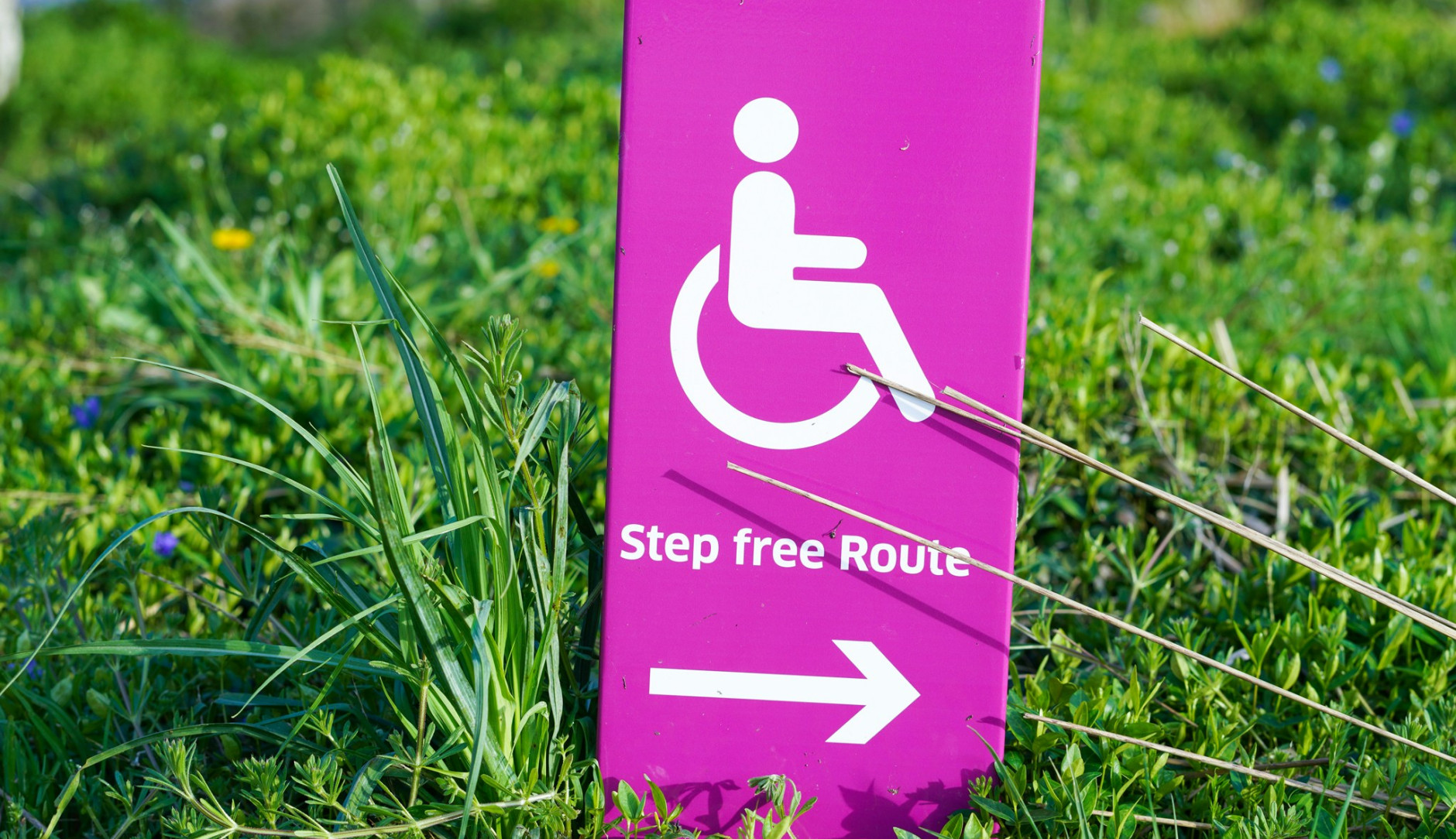 A sign that reads, 'Step free Route', with a symbol of a person in a wheelchair.