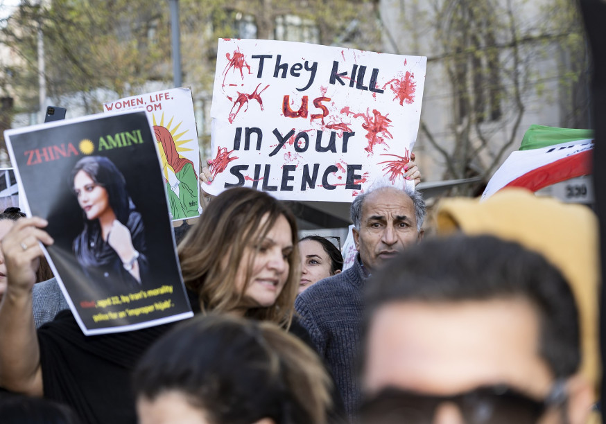 A group of people protesting against the Iranian regime